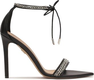 Kazar Sandalen met puntige neuzen en vastgebonden bandjes - Dames - Sandalen met hakken - Zwart - 39 EU - Leer - Schoenen
