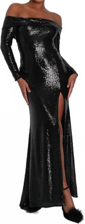 Lulus Icon Sequin Off-Shoulder Long Sleeve Maxi Dress In Black