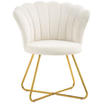 HOMCOM Accent Chair - Velvet Armchair with Lotus Backrest - Steel Legs - Cream | TJ Hughes