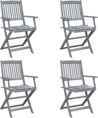 vidaXL Vidaxl - Sillas De Jard&iacute;n Plegables 4 Uds Madera Maciza Acacia Y Cojines