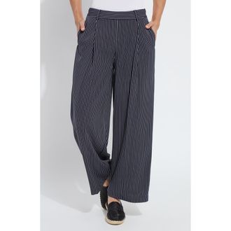 Lyss&eacute; Clarette Stripe Pleated Wide Leg Pants in Marine Pinstripe at Nordstrom Rack, Size X-Large