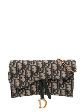 Dior 2021 Oblique Canvas Saddle Wallet On Chain crossbody bag - women - Canvas - One Size - Blue