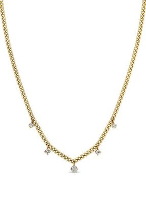 Zoë Chicco Dangling Diamond XS Curb Chain Necklace in Yellow Gold at Nordstrom, Size 16 In