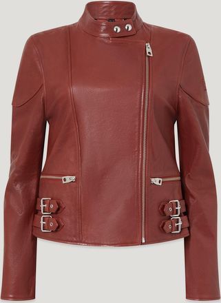 Belstaff Russo Jacket Womens Semi Veg Tan Leather Dark Rally Red Size UK 10