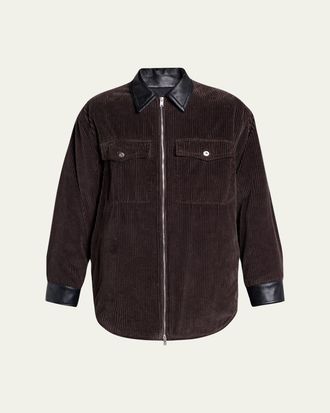 Bottega Veneta Mens Cotton Corduroy Leather-Trim Shirt Jacket