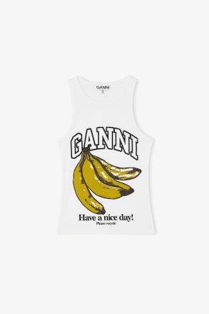Ganni White Tank Top with Banana - Size XXS Organic Cotton