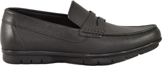 A.Testoni Gehamerde leren mocassin schoenen - Heren - Loafers - Zwart - 41 EU - Schoenen