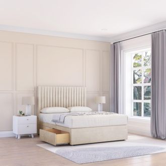 Sloomy Manhattan Plush Bed Set With 2 Drawers, Mattress & 54 Headboard in Cream | Size: Single