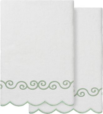 Linum Home Textiles 100% Turkish Cotton Symmetra Scallop 2Pc Embellished Bath Towel Set