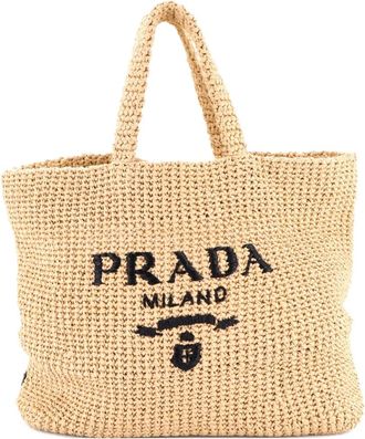 Prada Logo Raffia Large tote bag - Zwart