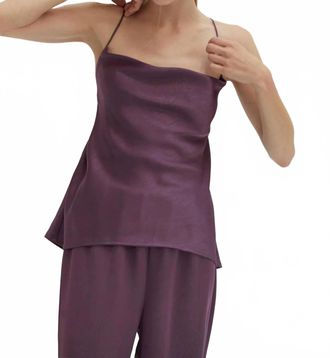 Crescent Emberly Cowl Neck Satin Top In Fig