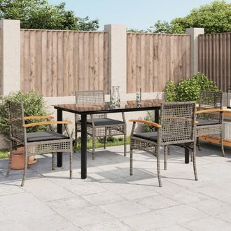 vidaXL Vidaxl - Set Comedor De Jard&iacute;n 5 Piezas Con Cojines Rat&aacute;n Sint&eacute;tico Gris