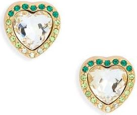 Kurt Geiger Pavé Crystal Heart Stud Earrings in Green at Nordstrom Rack