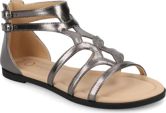 Journee Collection Genneva Cage Sandal - Extra Wide Width Available in Pewter at Nordstrom Rack, Size 7.5