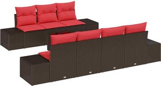 vidaXL Conjunto De Sof&aacute; De Jard&iacute;n 8 Uds. Beige Y Rojo Rat&aacute;n Sint&eacute;tico Vidaxl