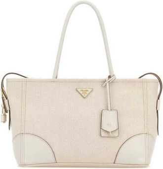 Prada White Canvas Large Shopping Bag Naturale+talco Borse A Mano