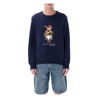Polo Ralph Lauren Sweatshirts, male, Blue, Size: M Bear Crewneck