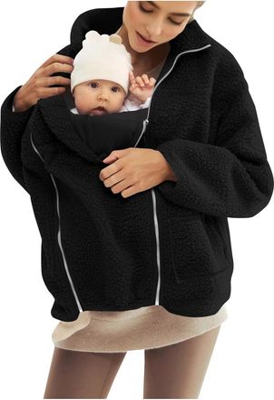 Generic 3 In 1 Maternity Coat Women Teddy Fleece Jacket Baby Wearing Jacket Warm Thicken Ladies Winter Jackets Full Zip Soft Windproof Overcoat Casual Elegant