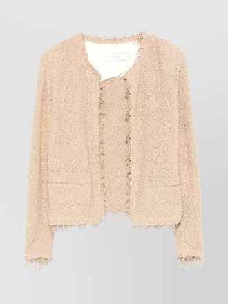 Iro collarless frayed edge cotton jacket