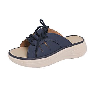 Generic Wedge Sandals for Women Casual Comfortable Summer Sandals Open Toe Thick Sole Stylish Lace Up Breathable Slip On Sandal Summer Beach