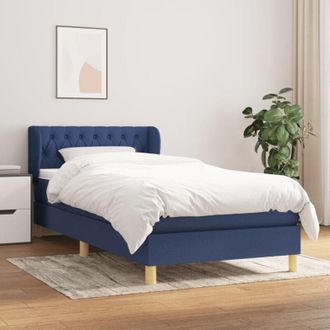 vidaXL Cama Box Spring Con Colch&oacute;n Tela Azul 90x190 Cm Vidaxl