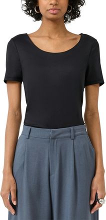 QS by s.Oliver Kurzarmshirt QS, Damen, Gr. XXL (44), schwarz, Jersey, Obermaterial: 94% Polyamid, 6% Elasthan, unifarben, k&ouml;rpernah h&uuml;ftbedeckend, tiefer Rundhals, S