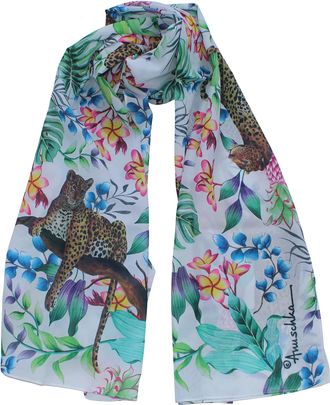 Anuschka Womens Original Printed Artwork Chiffon Scarf, Jungle Queen Ivory, One Size