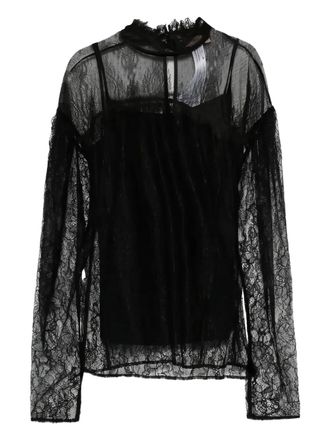 Twin-Set lace ruffled knitwear - women - Viscose/Polyamide - 38 - Black