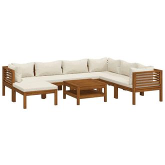vidaXL Muebles De Jard&iacute;n 8 Pzas Cojines Crema Madera Maciza De Acacia Vidaxl