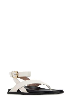 Stuart Weitzman Womens White Leather Marycate Thong Sandals Cream Sandali