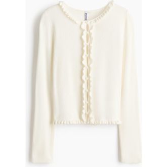 H&M Frill-trimmed Cardigan in White at Nordstrom, Size Xx-Large
