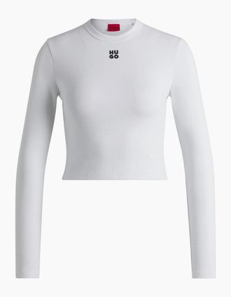 HUGO BOSS Womens Cropped Slim Fit Long Sleeve T-Shirt - White - Size: 18/16