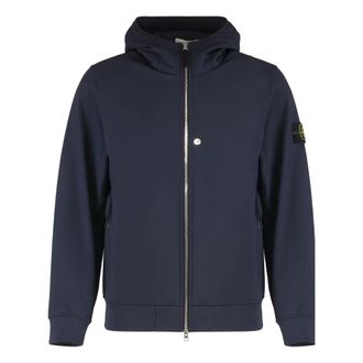 Stone Island Zip-throughs, male, Blue, 3XL, Soft Shell-R Hooded Jacket