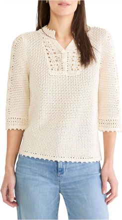 Nic+Zoe Crochet Mesh Sweater In Cream