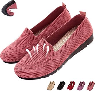 Generic Womens Orthopedic Knit Comfort Loafers -Slip-Resistant Walking Shoes Soft Breathable Lightweight Mesh Walking Shoes Casual Ballet Flats (Pink,4.5)