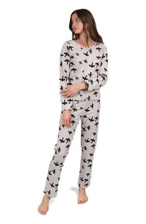 Leveret Womens Loose Fit Cotton Matching Family Pajamas, Animal & Nature Prints in Bird Gray at Nordstrom, Size X-Small