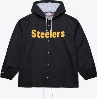 Mitchell & Ness Mens Mitchell & Ness Black Pittsburgh Steelers Coaches Full-Snap Hooded Windbreaker Jacket at Nordstrom, Size Xx-Large