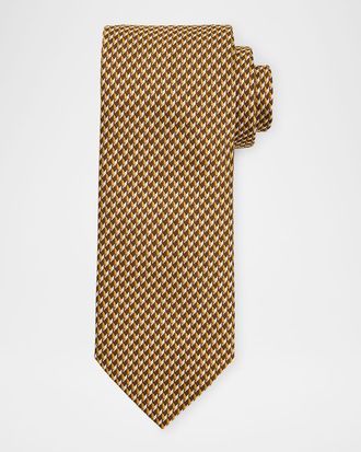 Brioni Mens Geometric Check Silk Tie