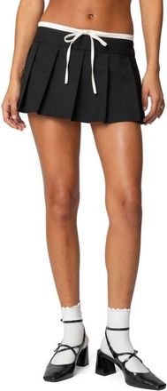 Edikted Contrast Drawstring Pleated Miniskirt in Black-And-White at Nordstrom, Size X-Small