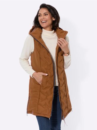 Casual Looks Longweste CASUAL LOOKS, Damen, Gr. 40, braun (cognac), 100% Polyester, Wattierung:100% Polyester, unifarben, Westen Longweste