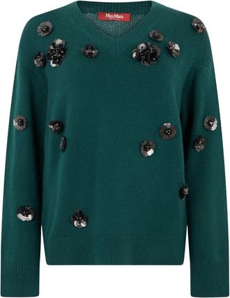Max Mara V-hals Trui - Dames - V-hals truien - Groen - XS - Wol - Truien & Vesten