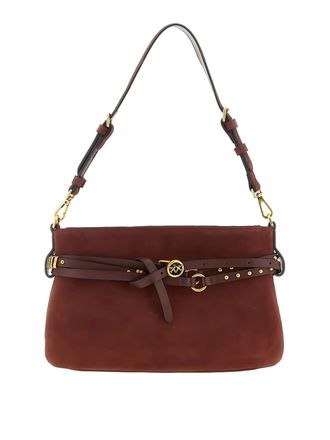 Pinko Small Belt Shoulder Bag In Bordeaux Suede