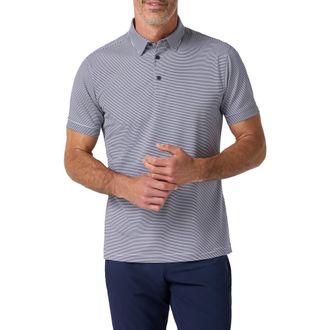 Mizzen+Main Versa Trim Fit Stripe Performance Golf Polo in Navy White Stripe at Nordstrom, Size Xx-Large