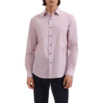 Bugatchi Julian Shaped Fit Floral Cotton Button-Up Shirt in Primerose at Nordstrom, Size Xxx-Large