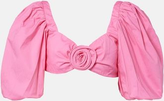 Adriana Degreas Crop top en mezcla de algod&oacute;n con aplique floral