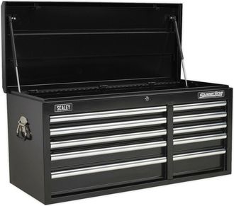 Loops 1025 x 435 x 495mm BLACK 10 Drawer Topchest Tool Chest Lockable Storage Cabinet