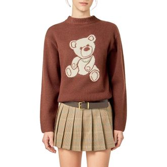English Factory Teddy Bear Embellished Crewneck Sweater in Brown/White at Nordstrom, Size X-Small