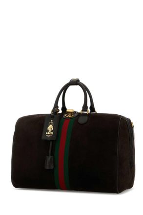Gucci Womens Dark Brown Suede Medium Gucci Savoy Travel Bag 2041 Borse Da Viaggio