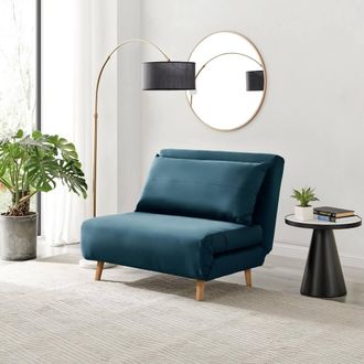 Furniturebox Bobby Blue Velvet Single Folding Sofa Bed Chair