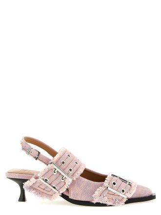 Ganni Slingback Ganni in denim femminile con frange e fibbia